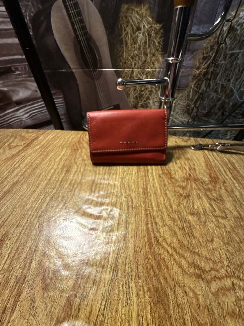 Genuine Leather Red Trifold Wallet with External Zip Pocket - Picture 1 of 3